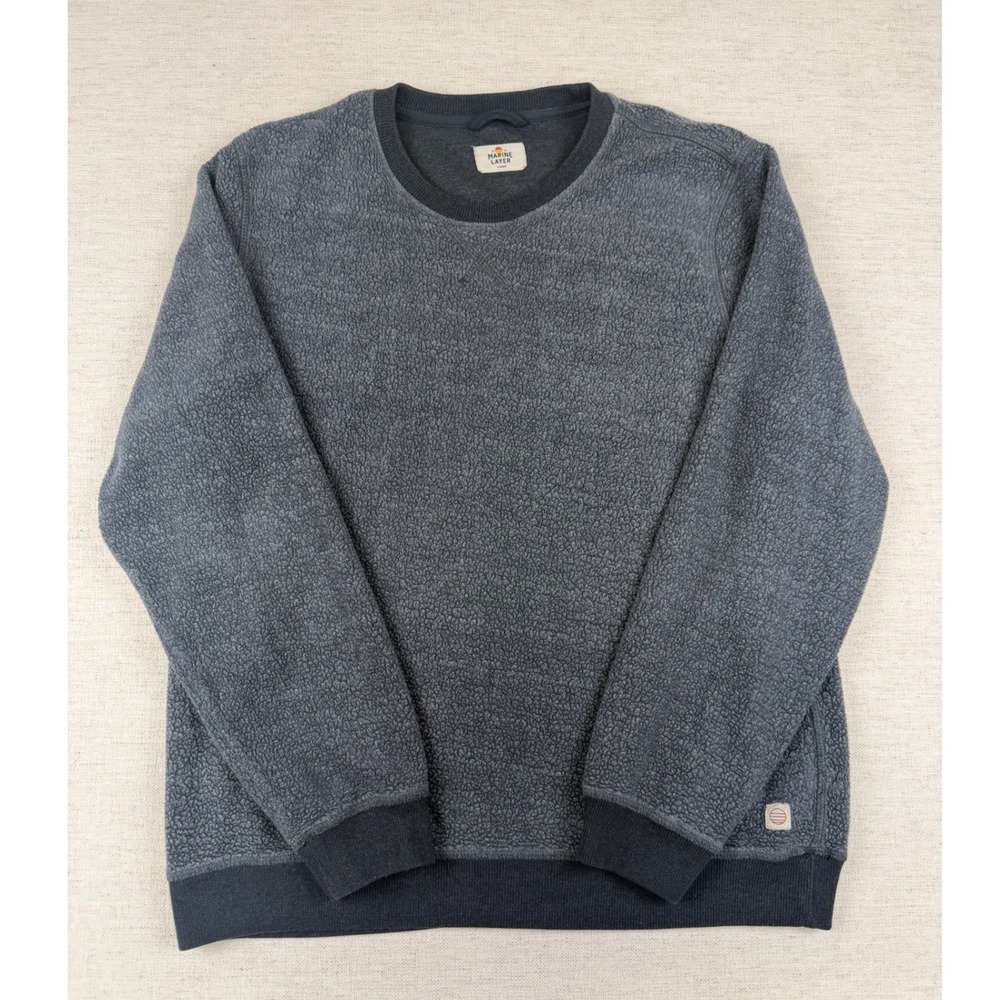 Marine Layer Womens Large Sherpa Fleece Crewneck Sweatshirt Gray Pullover Logo
